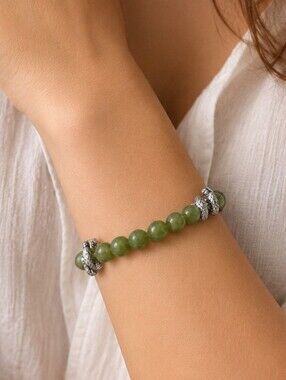 Handcrafted Unisex Jade Bead and  Pewter Dragon Bracelet